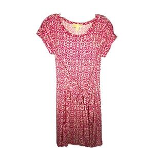 MICHAEL KORS Dress Women’s Pink Red & Beige Print Front Tie Medium short maxi